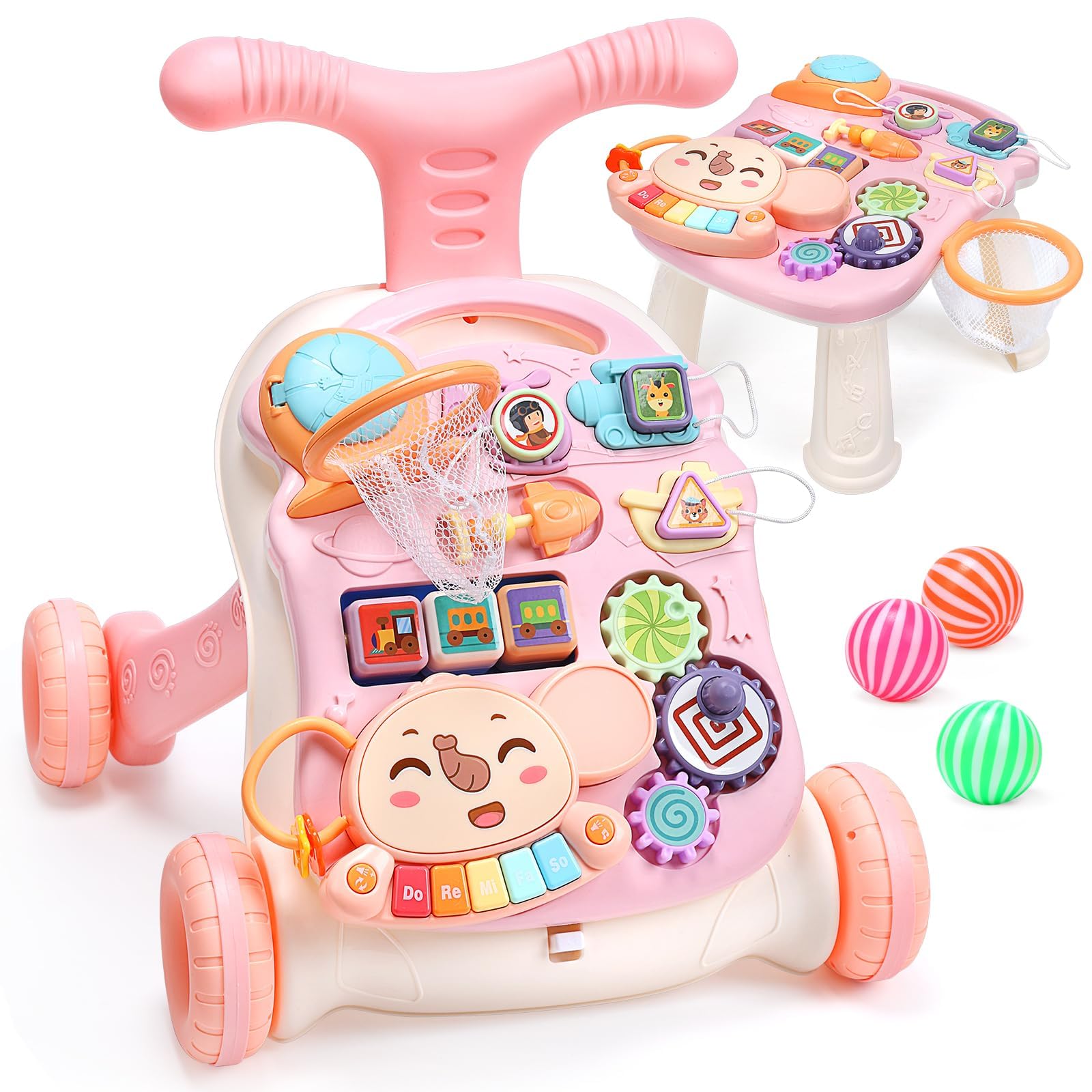 CUTE STONE Baby Walker for Girls 2 in 1 Sit to Stand Learning Walker and Activity Center Learning to Walk Early Push Walking Toys for Toddler