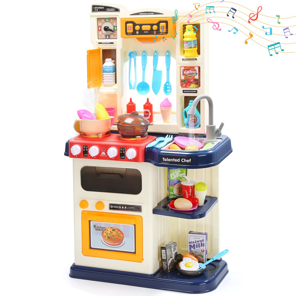 CUTE STONE Play Kitchen, Kids Kitchen Playset with Play Sink, Cooking