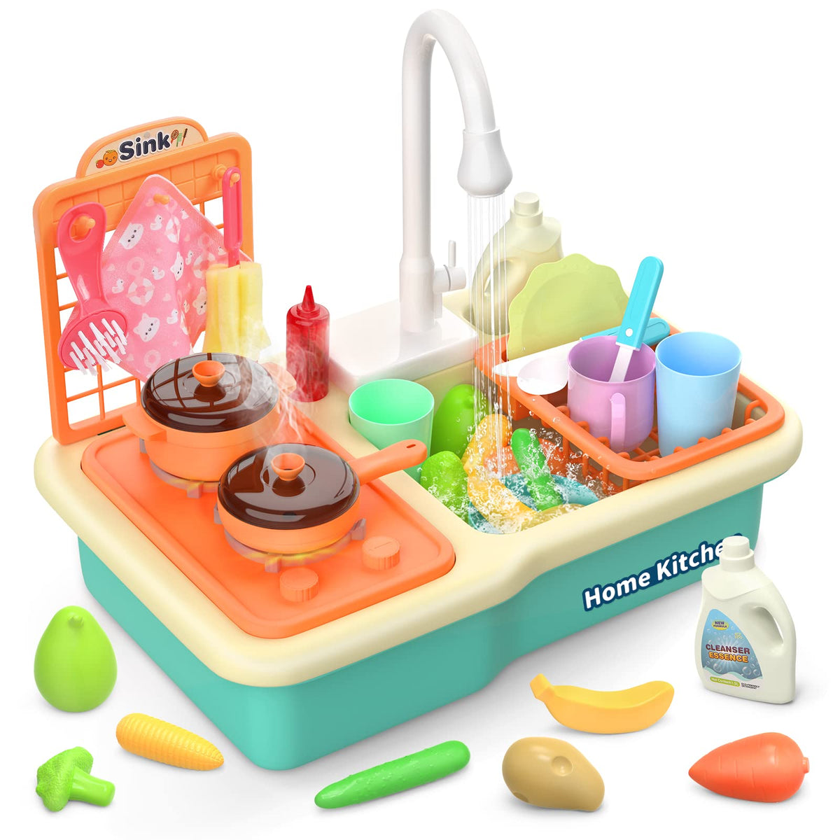 Child's Wooden Stove and Sink Playset Toy –