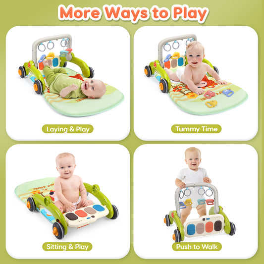 CUTE STONE 2-in-1 Baby Gym Play Mat & Baby Walker, Baby Play Gym with Music Piano, Learning Walker for Boys Girls, Baby Activity Center with Tummy Time Mat for Infants Newborn Essentials Shower Gift