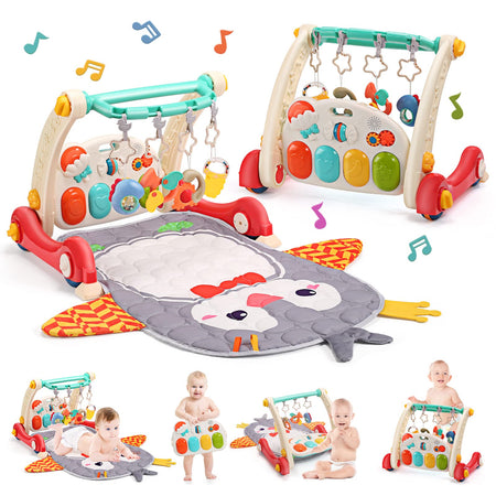 CUTE STONE Baby Gym Play Mat Baby Learning Walker Baby Activity Mat with Play Piano Musical Activity Center with Lights