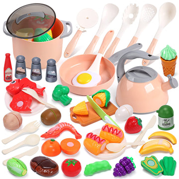 CUTE STONE Kids Kitchen Accessories Set, Play Food Sets for Kids Kitchen, Kids Cooking Sets with Play Pots and Pans, Utensils Cookware Toys