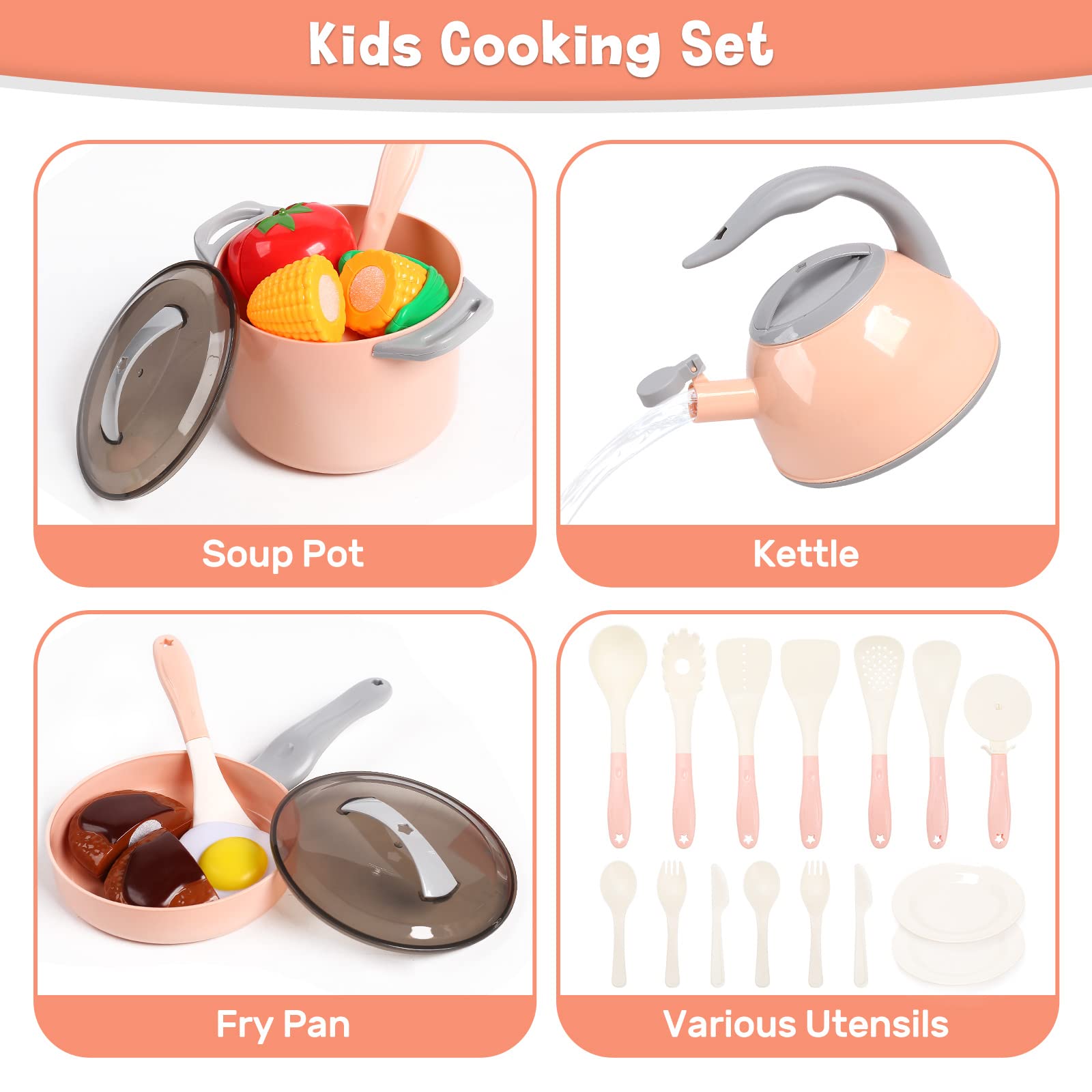 Cute Stone Kids Kitchen Play Cooking Set, Cookware Pots and Pans