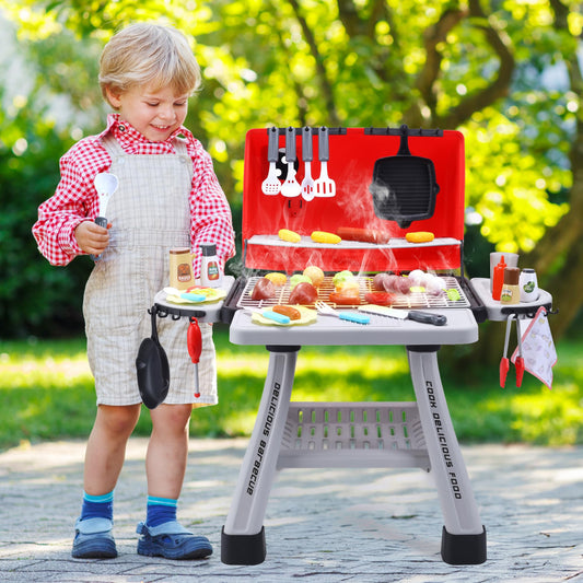 CUTE STONE Kids BBQ Grill Playset, Kitchen Toy Set, Realistic Smoke Toy BBQ Grill Playset with Toy Grill, Toy Kitchen Accessories, Indoor/Outdoor Interactive Pretend Play Toys for Boys Girls, 23.6" H