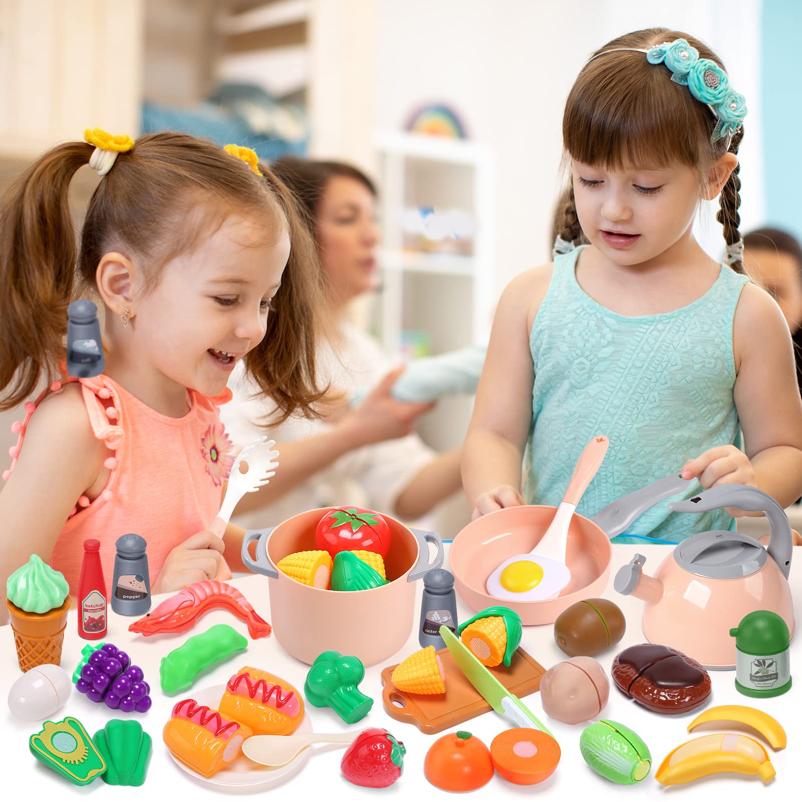  CUTE STONE Play Kitchen Accessories Set, Kids Cooking