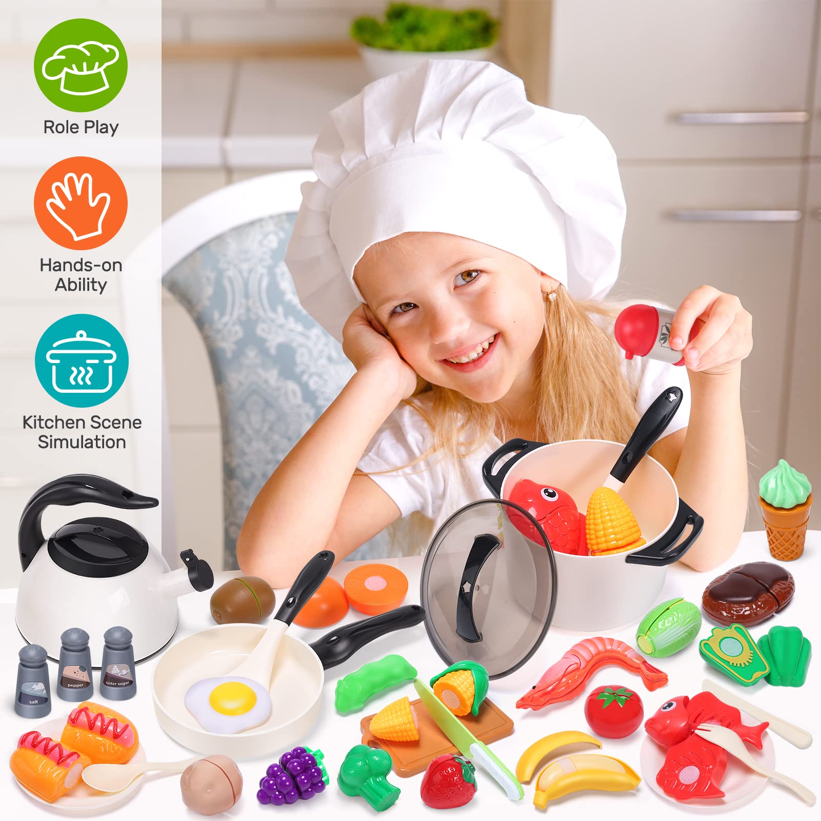 Cute Stone Kids' Kitchen Accessories Set, Cooking Playsets With Pots, Pans,  Utensils And Food, Kitchen Playset Toys For Girls And Boys (accessories  Color Random)