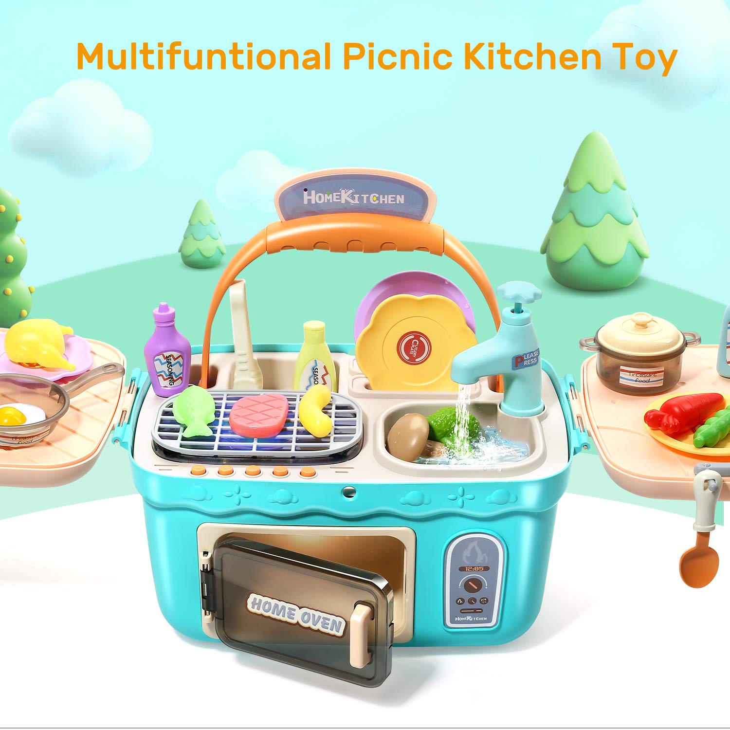 CUTE STONE Play Kitchen Accessories Toy, Play Food Sets for Kids Kitch