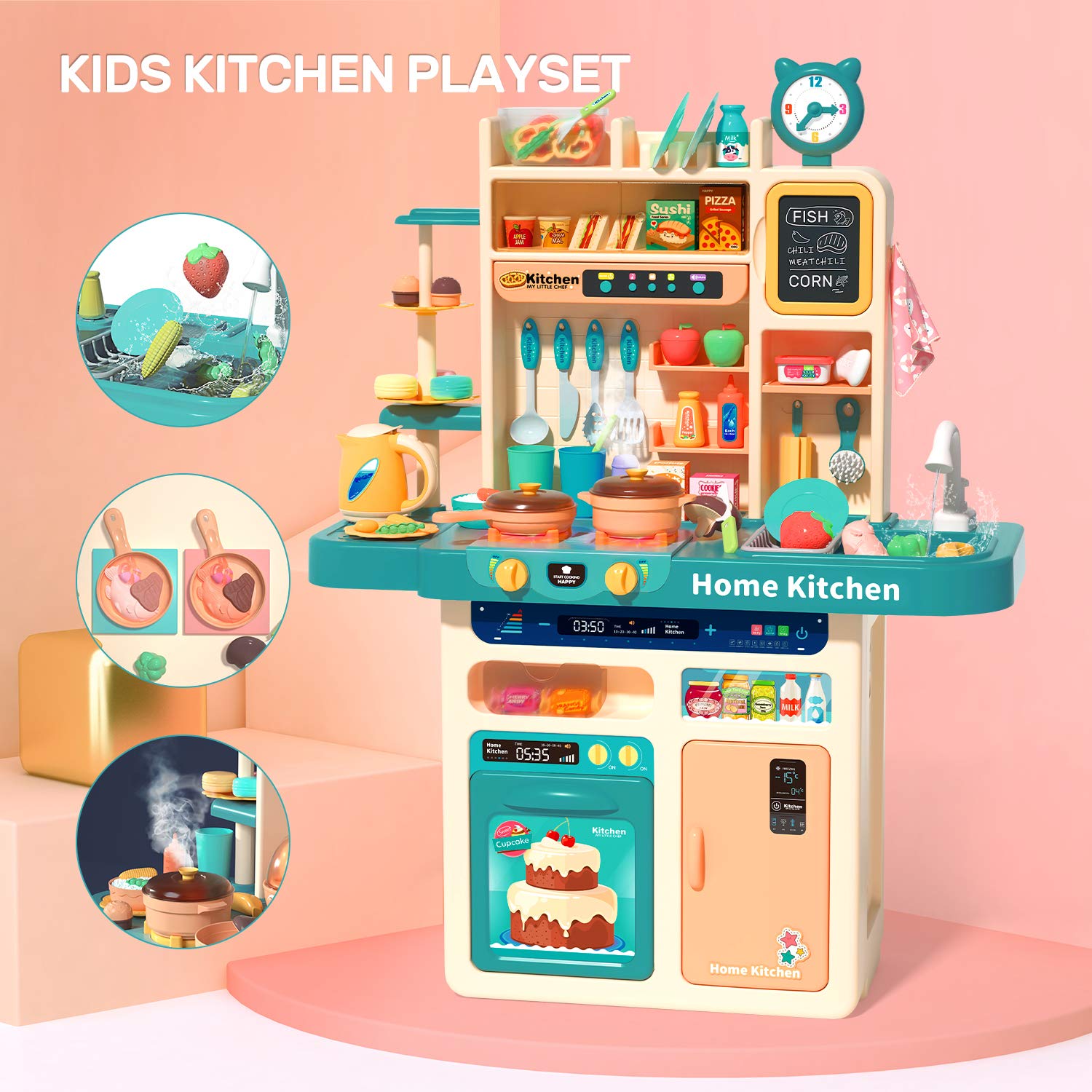 Toy Oven Play Kitchen Accessories - Realistic Pretend Play Appliance for  Kids with Lights & Sounds, Unique Kids Kitchen Playset Play Food Toddler
