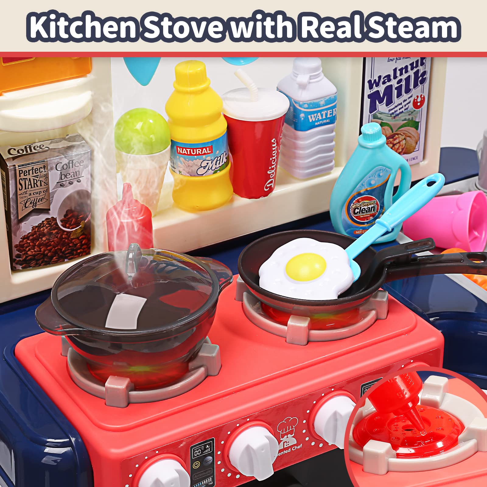 CUTE STONE Play Kitchen Accessories Toy, Play Food Sets for Kids Kitchen,  Toddler Kitchen Set for Kids with Play Pots, Pans, Kids Kitchen Playset