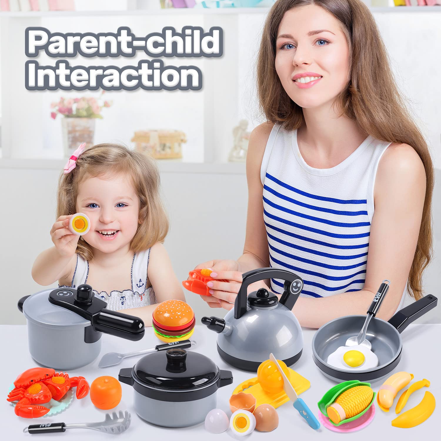 CUTE STONE Play Kitchen Accessories Set, Kids Cooking Toys Set with Play  Pots and Pans, Electronic Induction Cooktop with Sound & Light, Cookware  Utensils Kids Kitchen Set Kitchen Toys for Kids